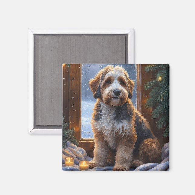 Íman bernedoodle Com Luzes de Natal Feriado (Front/Back)