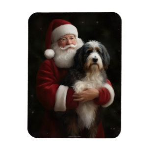 Íman Bernedoodle com o Papai Noel Natal Festivo