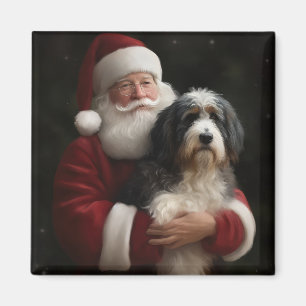 Íman Bernedoodle com o Papai Noel Natal Festivo 