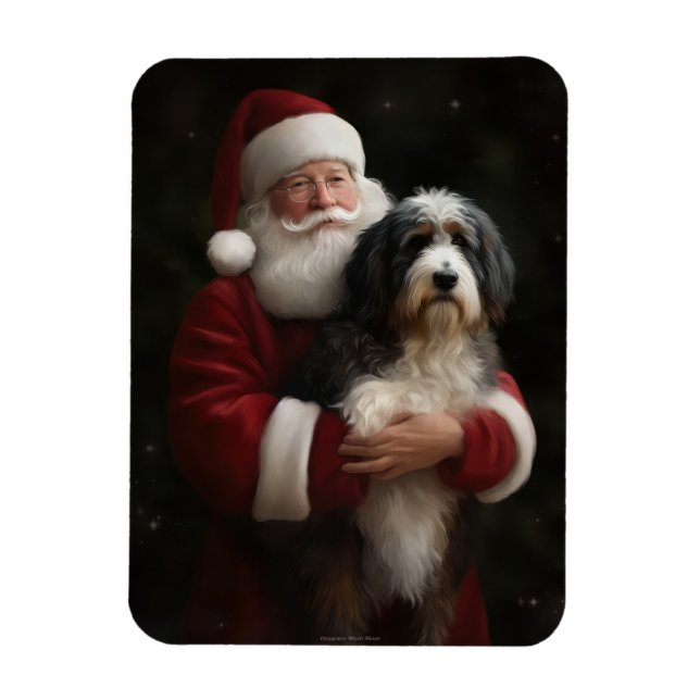 Íman Bernedoodle com Papai Noel Natal Festivo (Vertical)