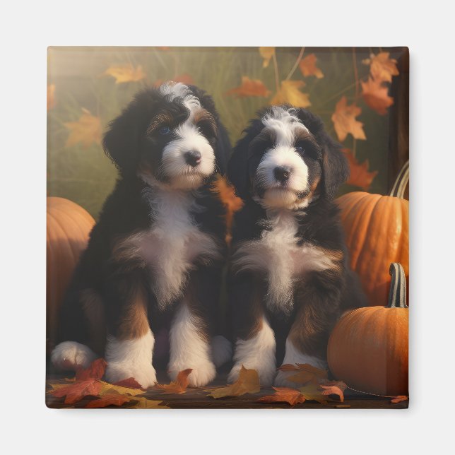 Íman Bernedoodle Puppy Autumn Delight Pumpkin (Frente)