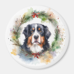 Íman Bernese Mountain Christmas Wreath Festivo