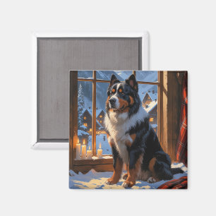 Íman Bernese Mountain Com Luzes de Natal Feriado