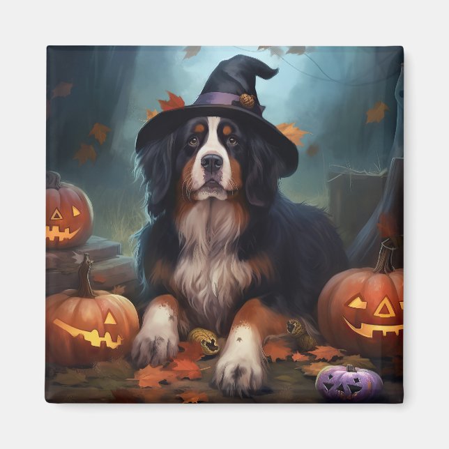Íman Bernese Mountain Pumpkins Halloween Assustado (Frente)