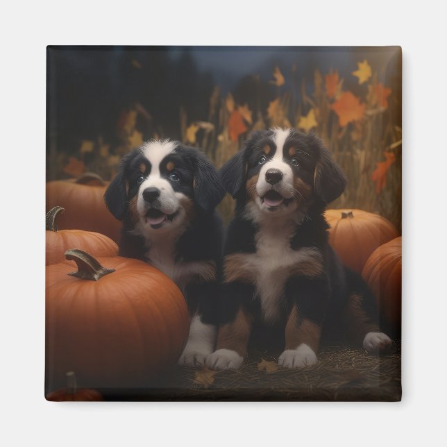 Íman Bernese Mountain Puppy Autumn Delight Pumpkin (Frente)