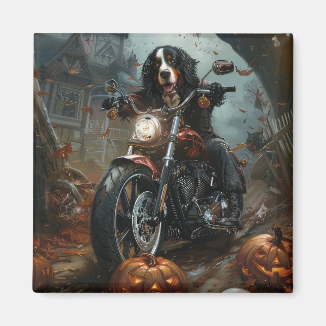 Íman Bernese Mountain Riding Motorcycle Halloween Scary (Frente)