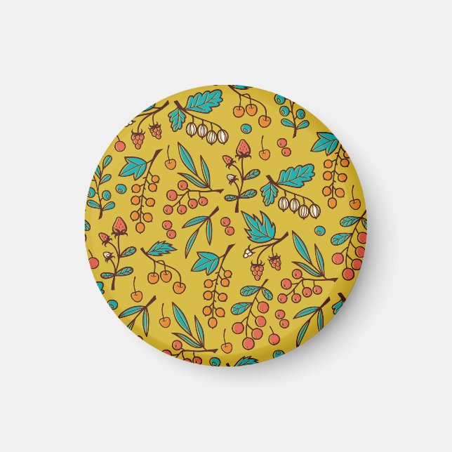 Íman Berries em galhos, padrão natural sem costura. (Frente)