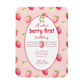 Íman Berry First Birthday Strawberry Convite