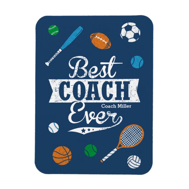 Íman Best Coach Ever com nome e equipamento desportivo (Vertical)