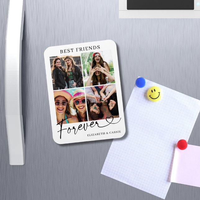 Íman Best Friends Forever Photo Collage Heart Script (Criador carregado)