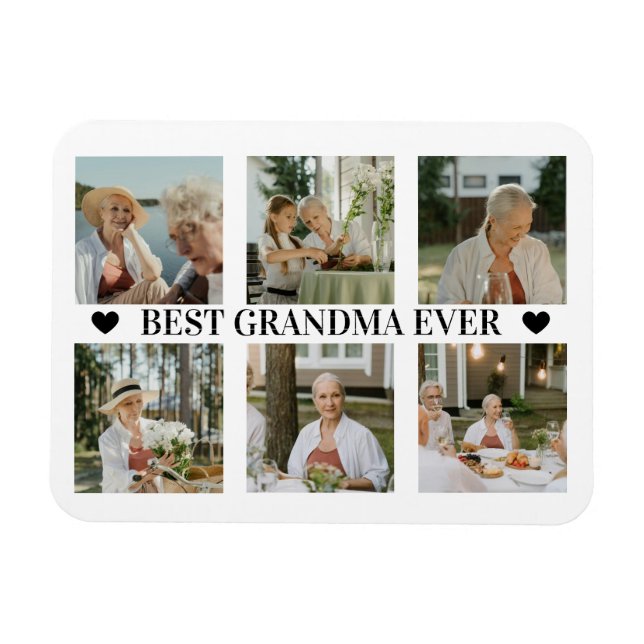 Íman Best Grandma Ever Photo Collage – Gift with Hearts (Horizontal)