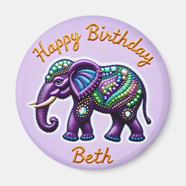 Íman BETH ~ Elephant Magnet Púrpura Personalizado (Frente)