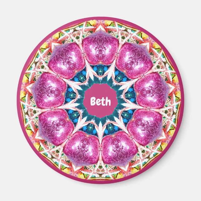 Íman BETH ~ Padrão 3D rosa personalizado ~ (Frente)