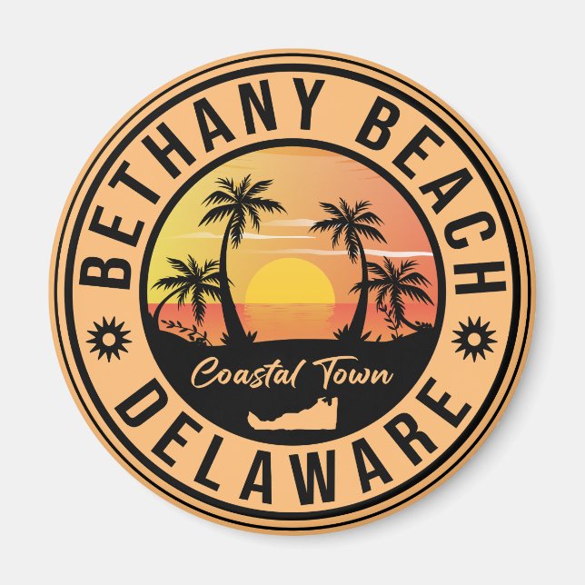 Íman Bethany Beach Delaware Palm Trees Retro Sunset 80s (Frente)