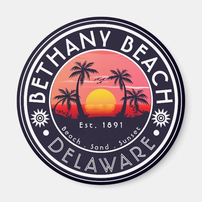 Íman Bethany Beach Delaware Sunset Beach Palm Tree 80s (Frente)