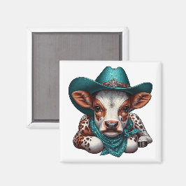 Íman Bezerro Adorável com Chapéu de Cowboy e Bandana