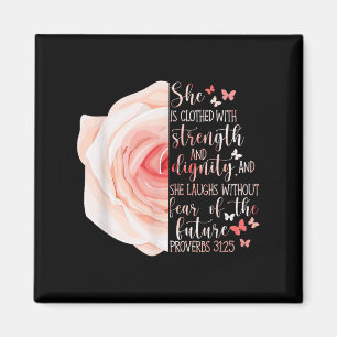 Íman Bíblia Cristã Verse Proverbs 31_25 Flor Rosa