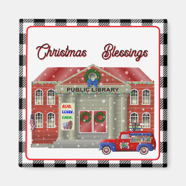 Íman Biblioteca e biblioteca móvel de caminhões vermelh