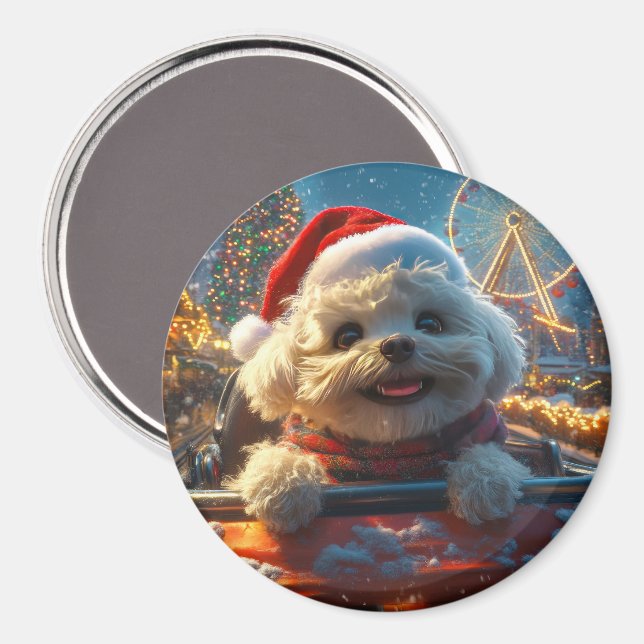 Íman Bichon Frise Cog Roller Porta copos Natal (Front/Back)