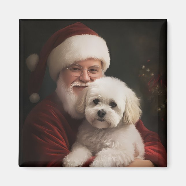 Íman Bichon Frise com Papai Noel Natal Festivo (Frente)