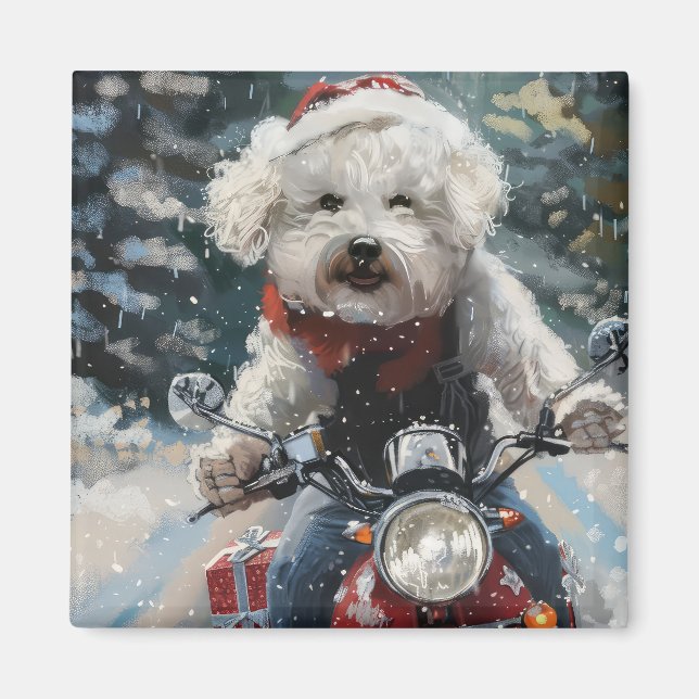 Íman Bichon Frise Dog Andando Moto Natal (Frente)