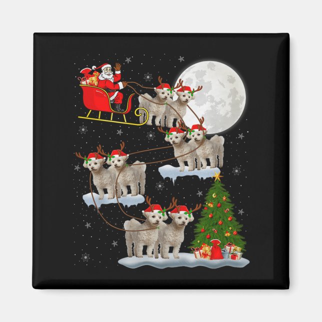 Íman Bichon Frise Dog Santa Sleigh Flying Funny Magical (Frente)