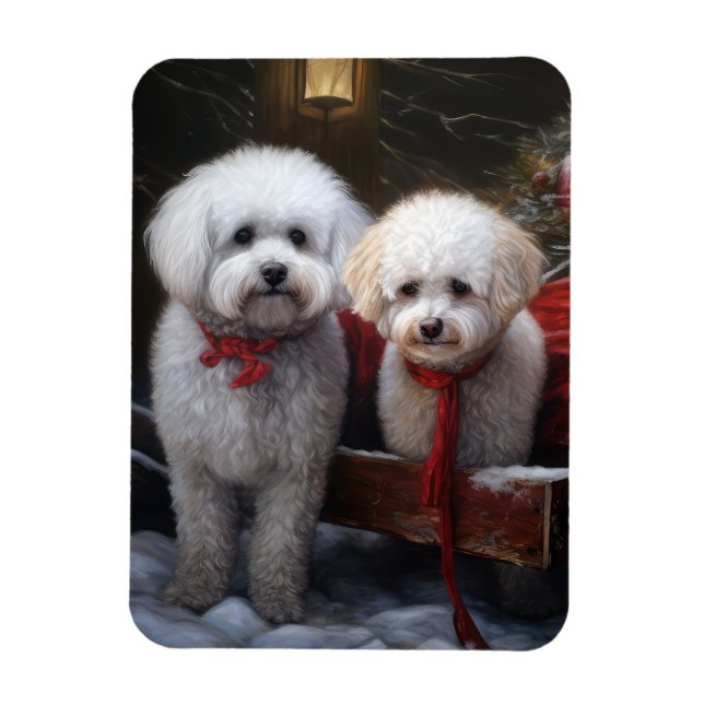 Íman Bichon Frise Snowy Sleigh Decoração de Natal (Vertical)