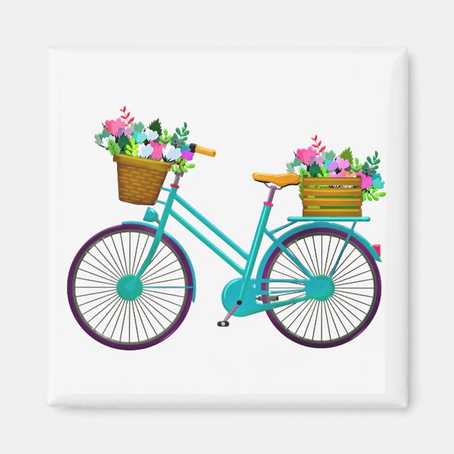 Íman Bicicleta animada com cesto de flores (Frente)