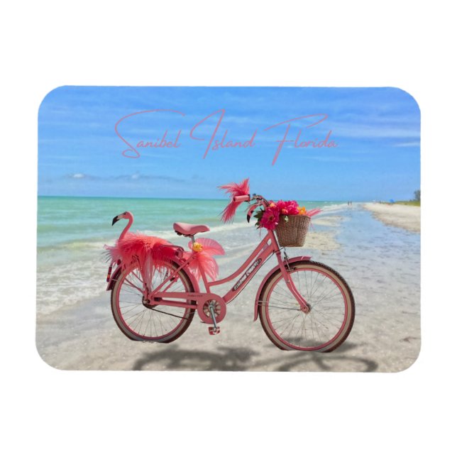 Íman Bicicleta de Flamingo Rosa Fofa na Praia da Ilha S (Horizontal)