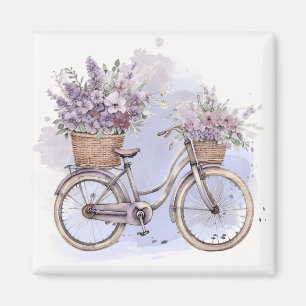 Íman Bicicleta de Vintage com Flores - Aquarela