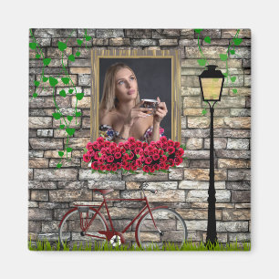 Íman Bicicleta e janela com flores foto personalizada