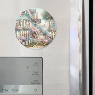 Íman Bicicleta Rosa na Porta Azul de Algodão