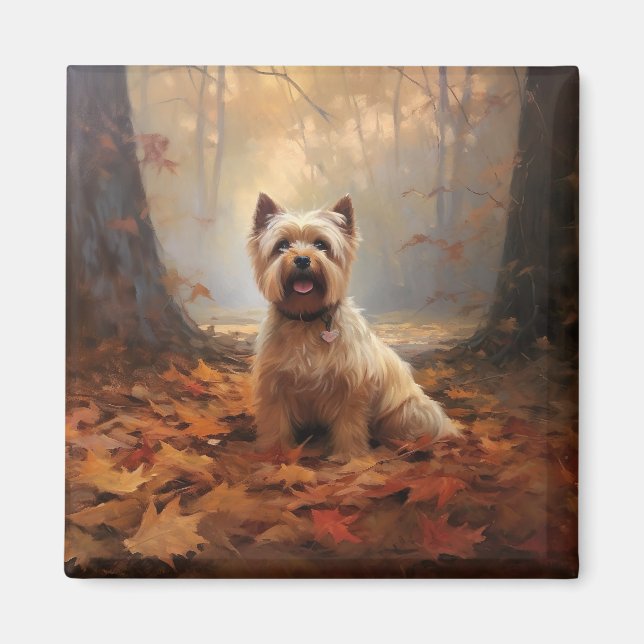 Íman Biewer Terrier no Outono Folhas Caem Inspirar (Frente)