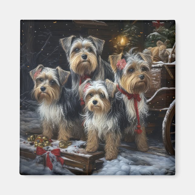 Íman Biewer Terrier Snowy Sleigh Decor de Natal (Frente)