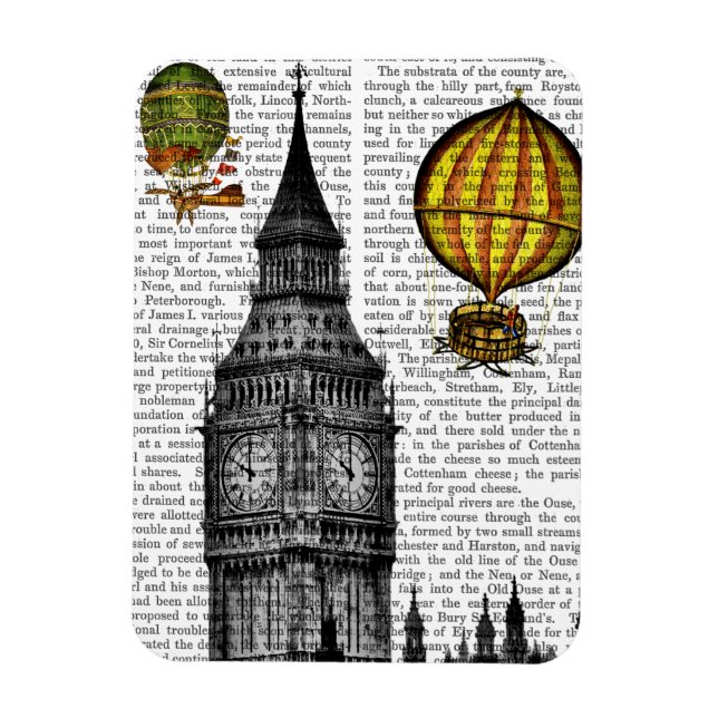 Íman Big Ben e Vintage Balões de Ar Quente (Vertical)