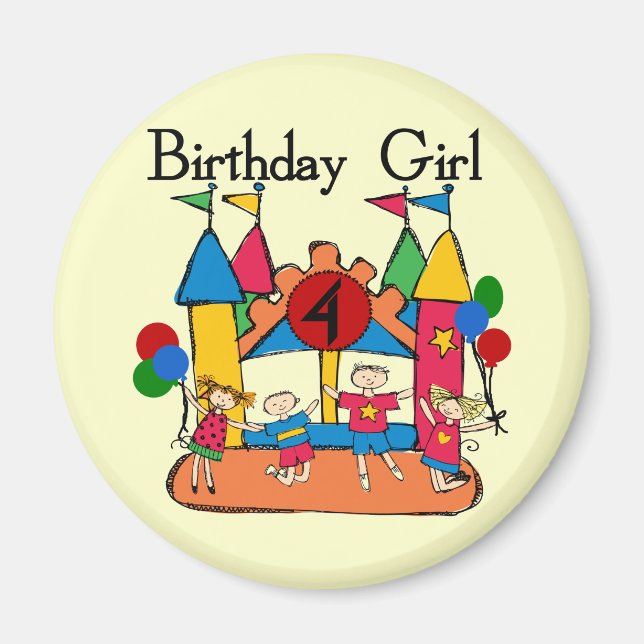 Íman Big Bonde Girl 4th Birthday T-shirts e presentes (Frente)
