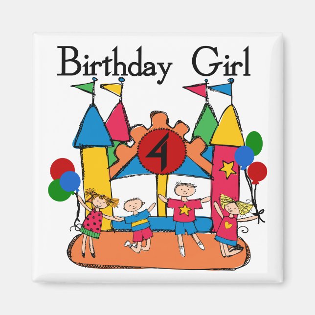 Íman Big Bonde Girl 4th Birthday T-shirts e presentes (Frente)