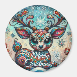 Íman Big Eye Christmas Reindeer Folk Art Personalized