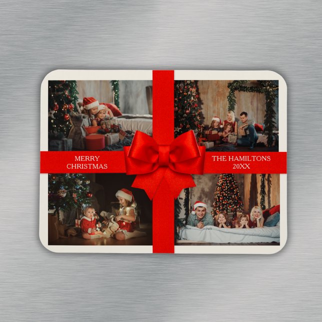 Íman Big Red Ribbon Christmas Custom 4 Photo Decorative (Big Red Ribbon Christmas Custom 4 Photo Decorative Magnet
)