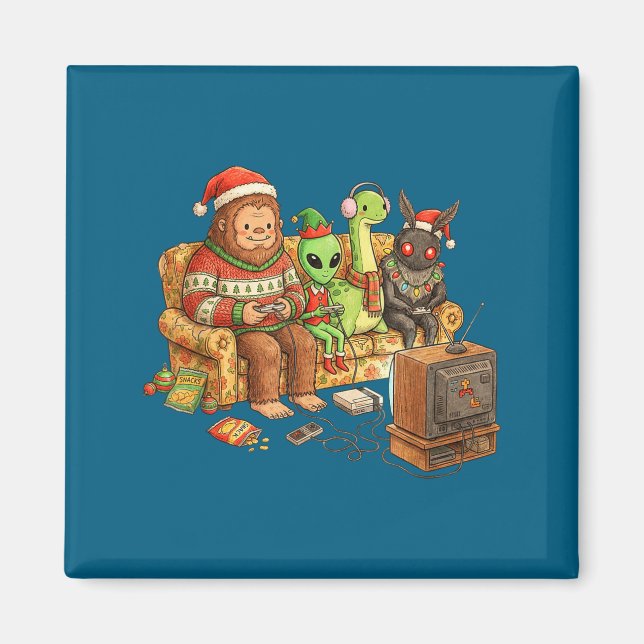 Íman Bigfoot Alien Nessie Mothman Retro Gaming Christma (Frente)