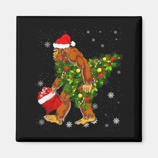 Íman Bigfoot Carrying Christmas Tree Sasquatch Believer (Frente)