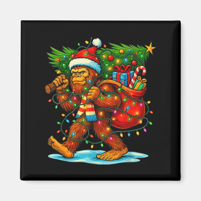 Íman Bigfoot Christmas Tree Xmas Sasquatch Funny Lights (Frente)