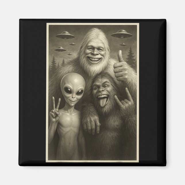 Íman Bigfoot Engraçado, Alien e Yeti Sasquatch Rock On (Frente)