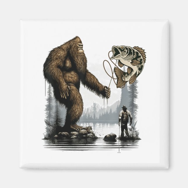 Íman Bigfoot Fishing Funny Sasquatch Fi-shirt  (Frente)