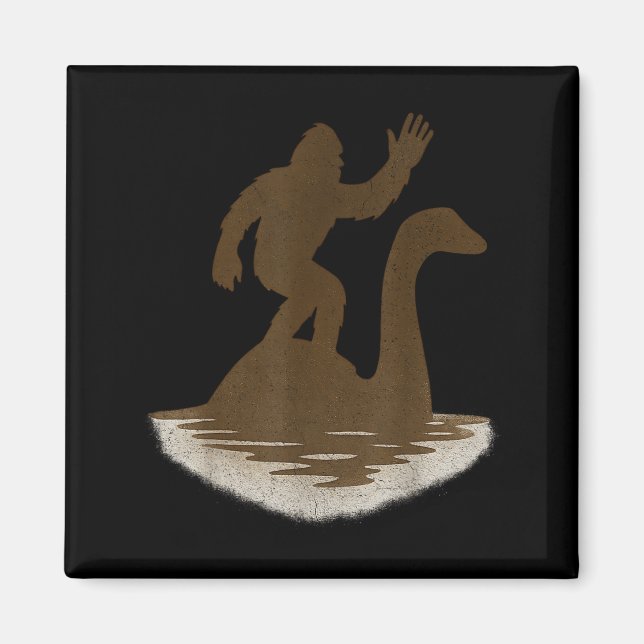 Íman Bigfoot Riding Loch Ness Monster Funny Sasquatch  (Frente)
