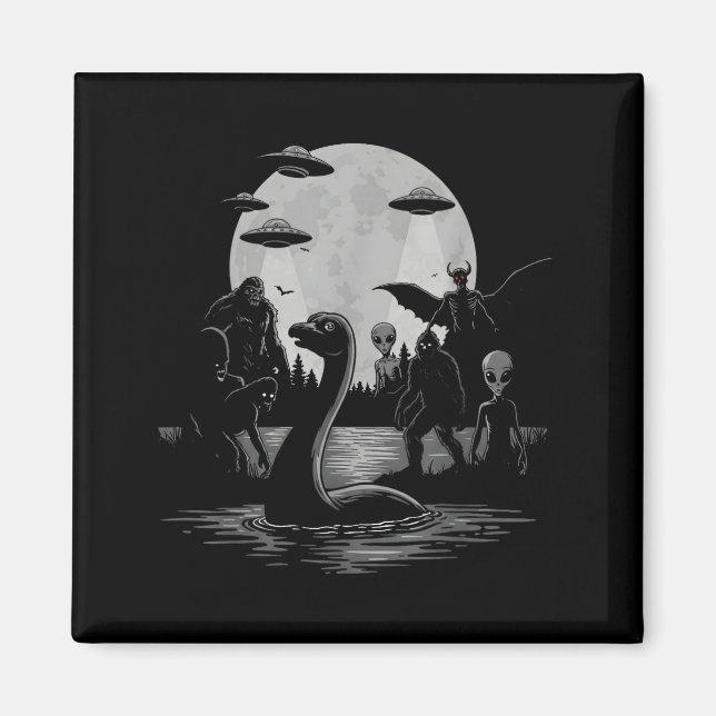 Íman Bigfoot Ufo Loch Ness Monster Mothman And Aliens!  (Frente)