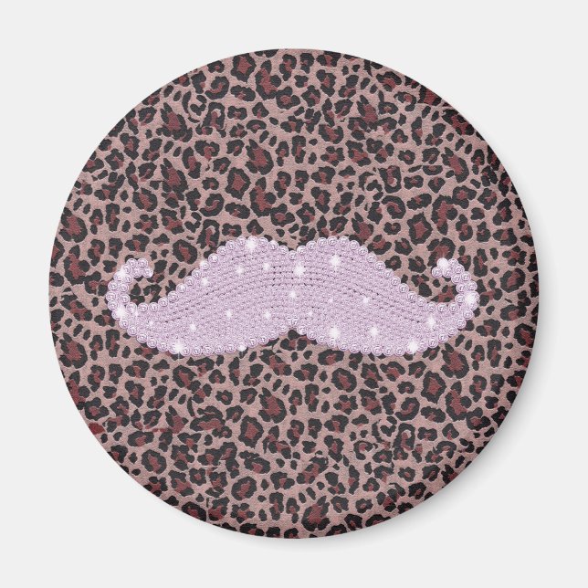 Íman Bigode Rosa Engraçado E Padrão De Impressão Animal (Frente)