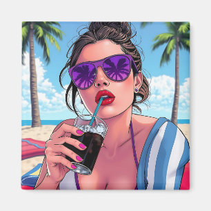 Íman Bikini roxo, óculos de sol e mulher Bandana
