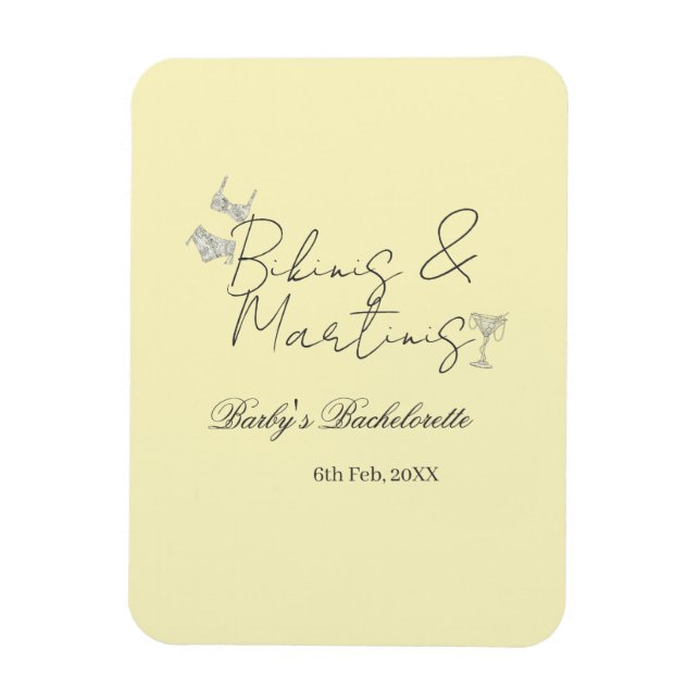 Íman Bikins & Martinis bachelorette party yellow retro (Vertical)