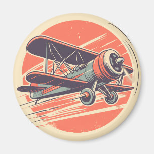 Íman Biplano Aviador Verde e Laranja Vintage